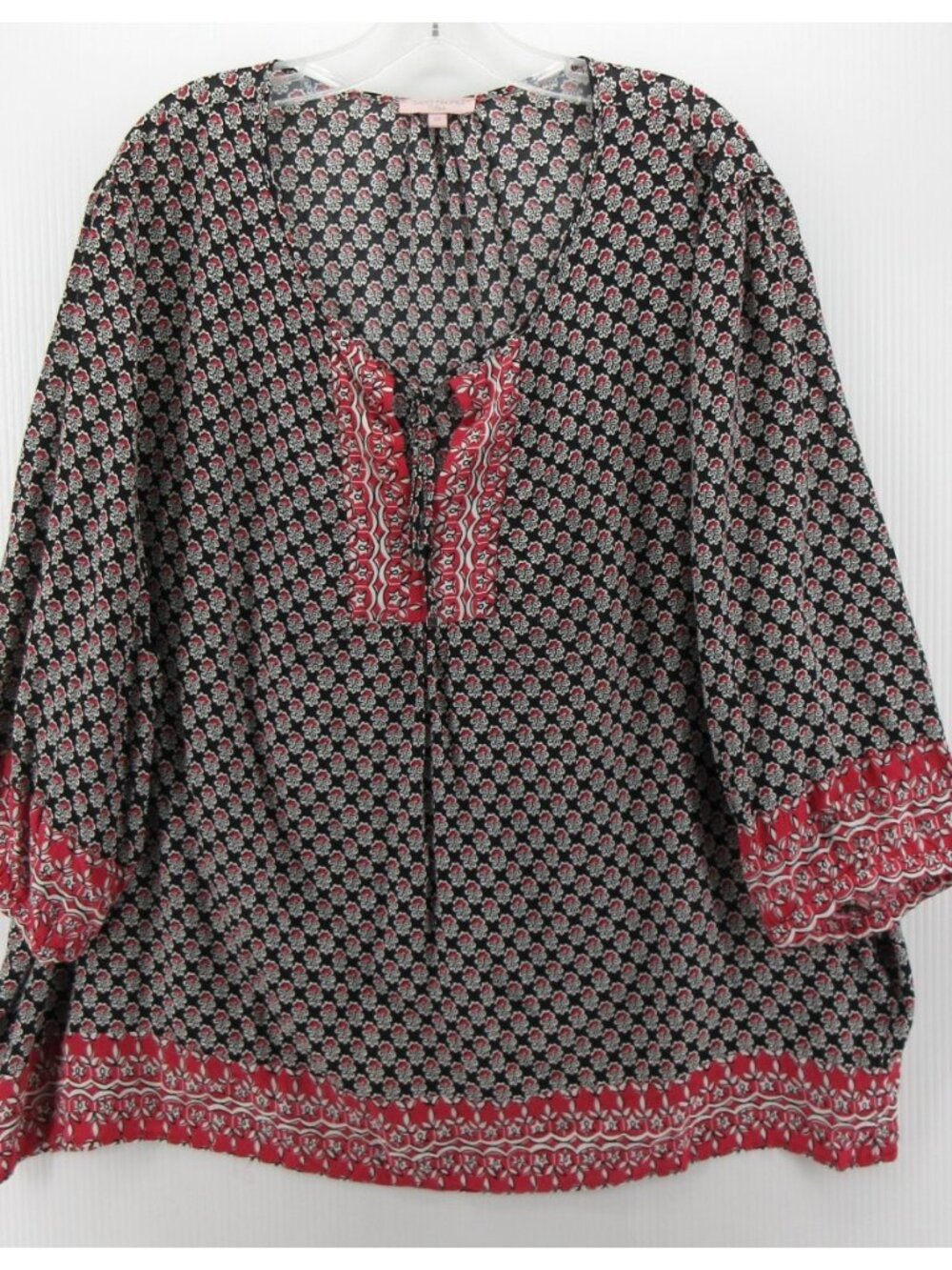 St Tropez West Top 3X Plus Blouse Floral Front Tie Boho Peasant